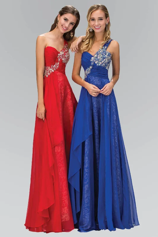 One Shoulder Lace Long Prom Dress Formal