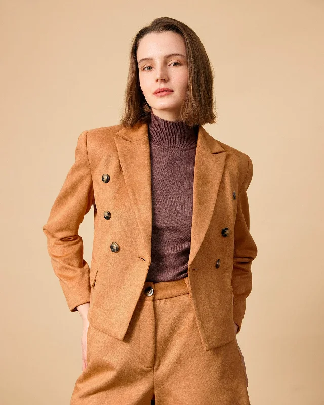 The Collared Buttons Suede Blazer | Khaki