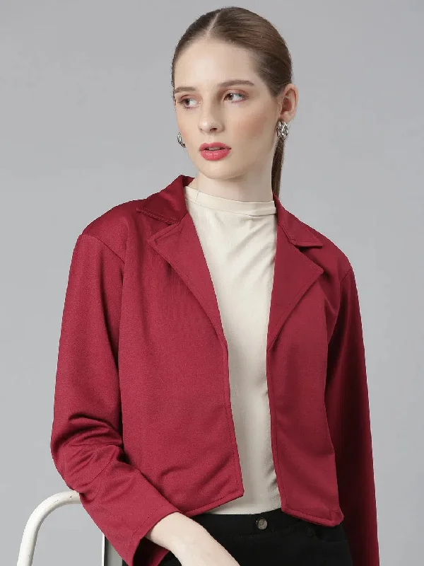 Women Maroon Solid Blazer-AE-10899-Maroon