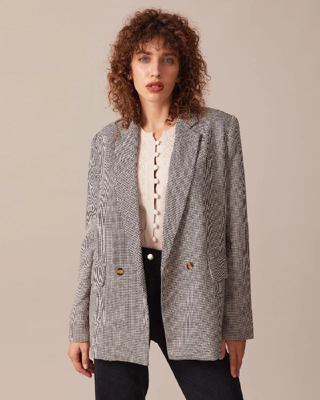 The Coffee Lapel Houndstooth Button Blazer | Coffee