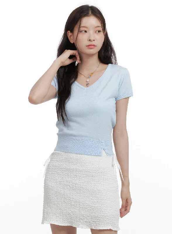 V-Neck Knit Sweater Short Sleeve OL416