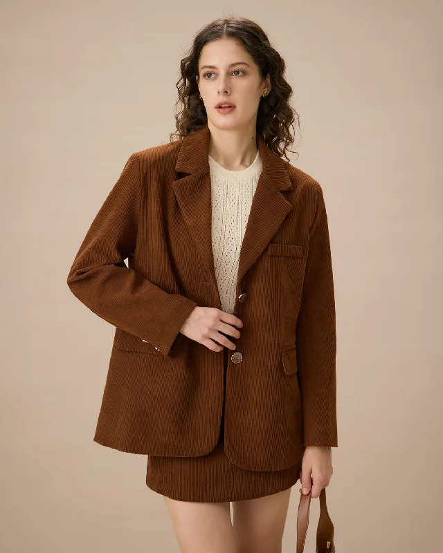 Brown Corduroy Single Breasted Blazer | Brown