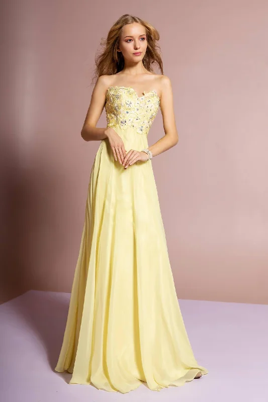 Prom Long Dress Strapless Chiffon Formal Evening Gown