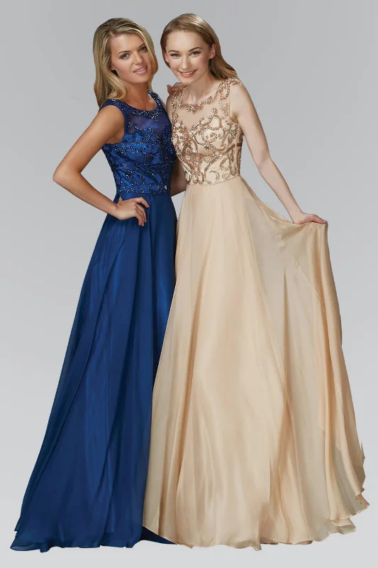 Long Formal Sleeveless Beaded Chiffon Prom Dress