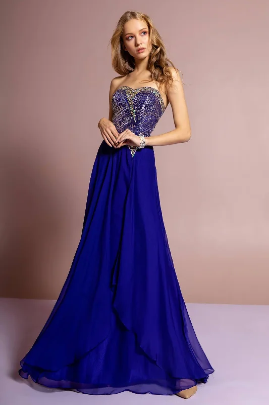 Prom Strapless Chiffon Long Dress Evening Gown