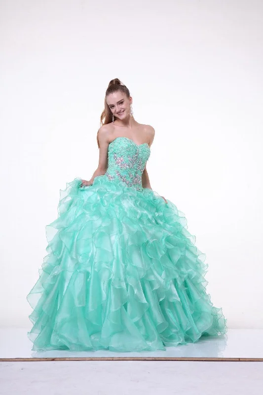 Cinderella Divine CD6782 Long Strapless Beaded Tulle Ball Gown