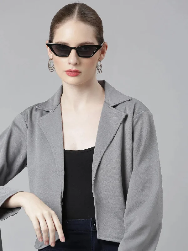 Women Grey Solid Blazer-AE-10899-Grey