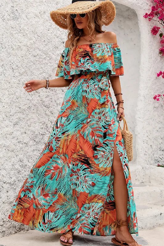 Fashion Printed Off The Shoulder Maxi Dress