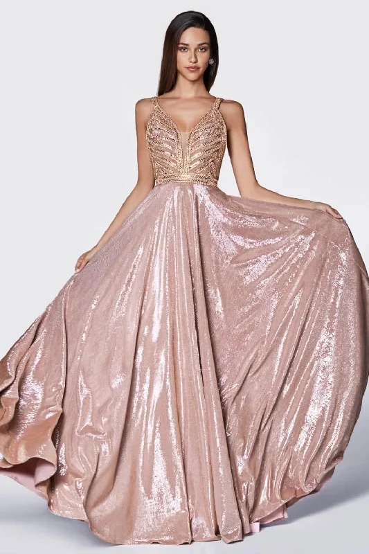 Cinderella Divine KC879 Long Metallic Prom Gown Evening Dress