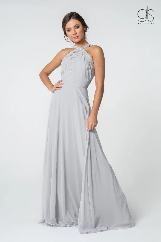 Long Formal Halter Bridesmaids Chiffon Prom Dress