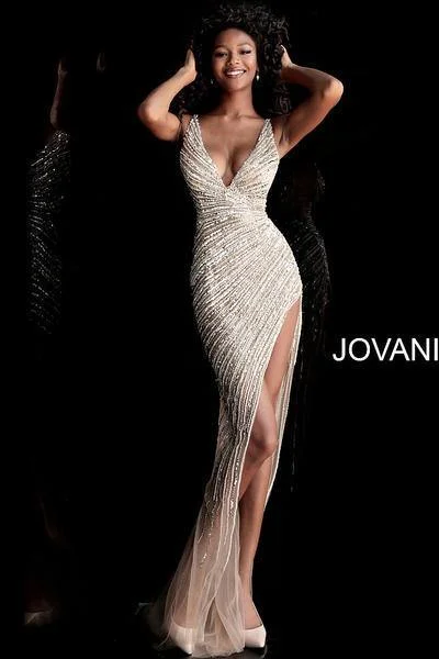 Jovani 63405 Sleeveless V-Neck Open Back Long Dress