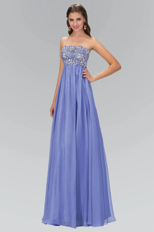 Long Strapless Chiffon Prom Formal Dress