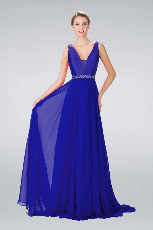 Prom Long Formal Sleeveless V-Neck Evening Gown