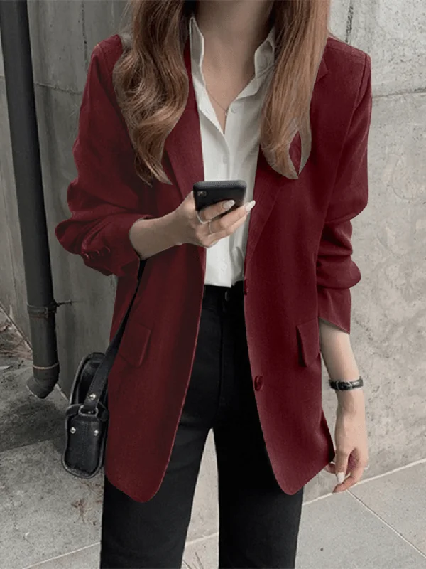 Women Full Sleeve Solid Leisure Retro Employment Workwear Blazer