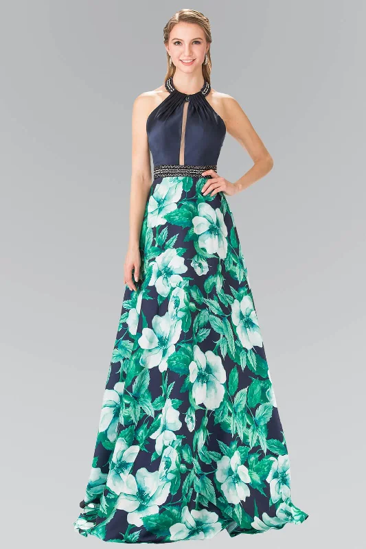 Prom Long Dress Halter Floral Formal Gown