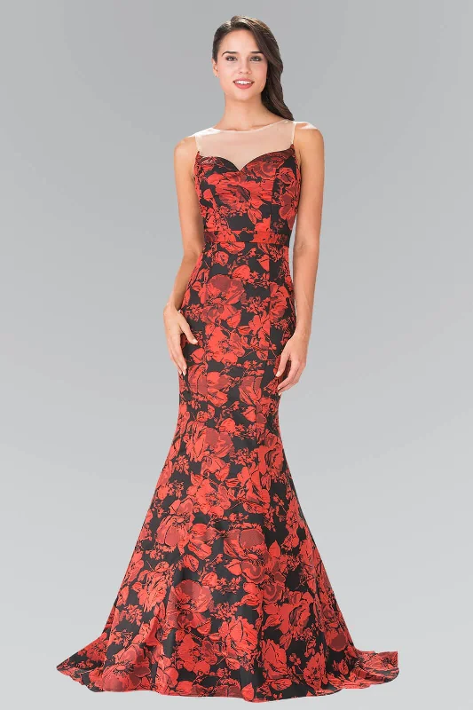 Prom Long Formal Dress Floral Print Evening Gown