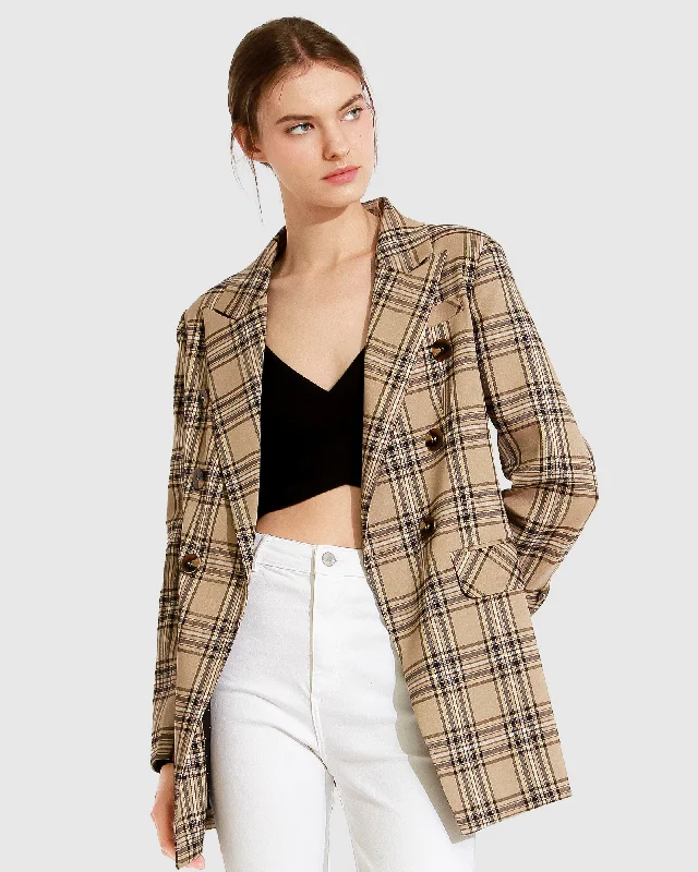 Too Cool For Work Plaid Blazer | Women | Camel