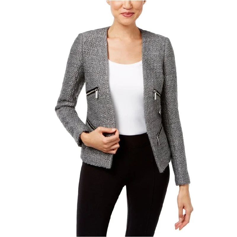 Michael Kors Womens Open-Front Moto Blazer Jacket, Grey, 14