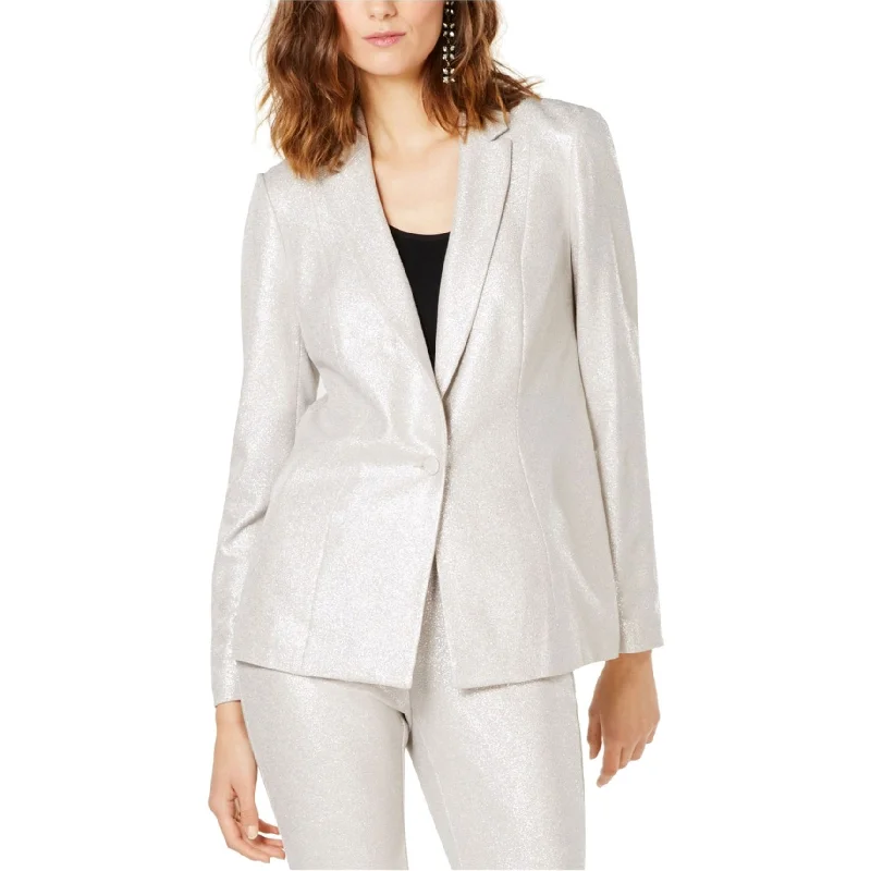 I-N-C Womens Foiled Crepe Blazer Jacket, Metallic, Large