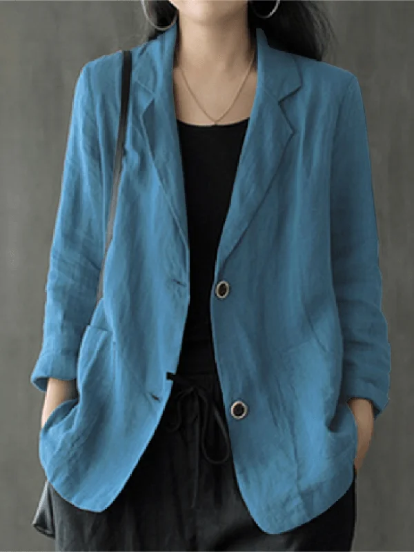 Solid Color Business Blazer for Women - 100% Cotton with Button Front and Pocket