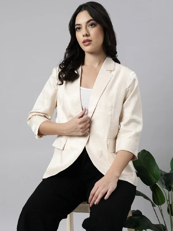 Women Beige Single-Breasted Blazer