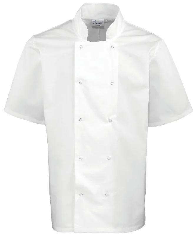 White - Studded front short sleeve chef's jacket