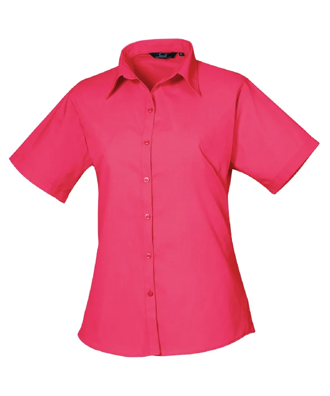 Hot Pink - Women's short sleeve poplin blouse