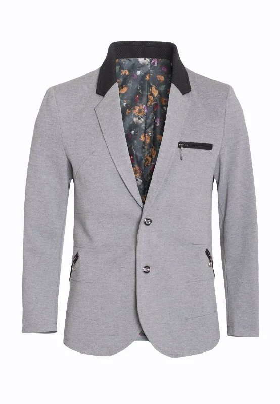 Men's Grey Sports Blazer with contrast Collar 1328