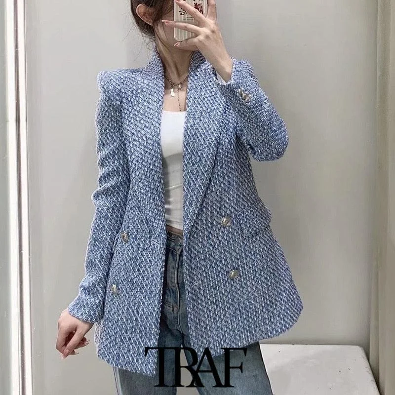 Women's Double-Breasted Tweed Blazer