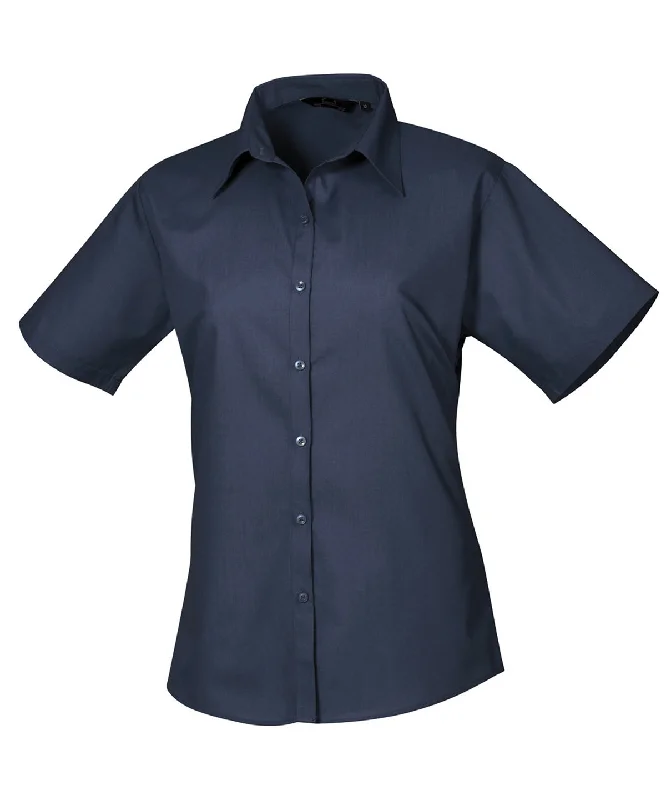 Navy* - Women's short sleeve poplin blouse