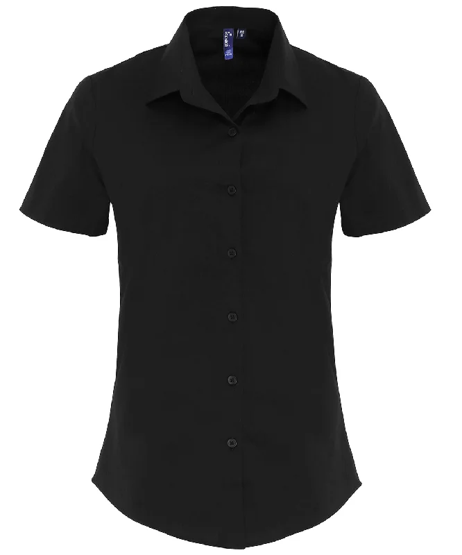 Black - Women's stretch fit cotton poplin short sleeve blouse