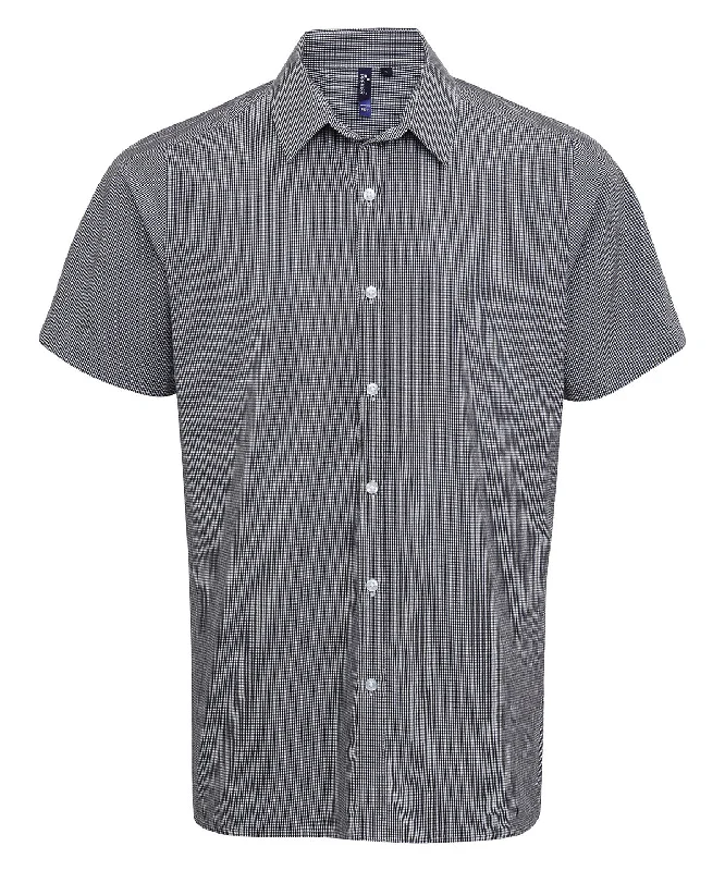 Black/White - Microcheck (Gingham) short sleeve cotton shirt