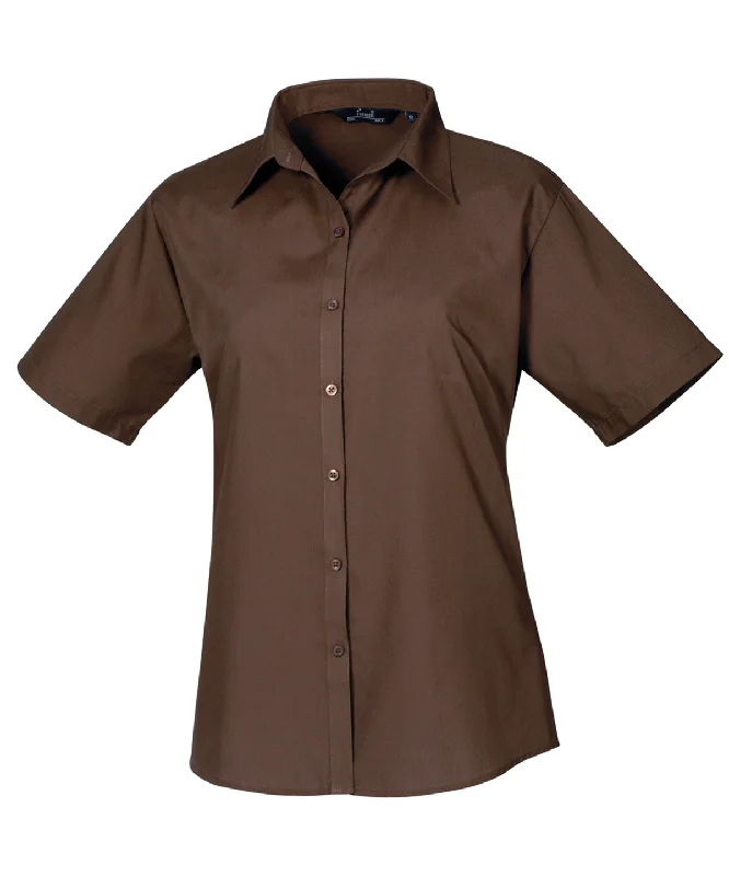 Brown - Women's short sleeve poplin blouse