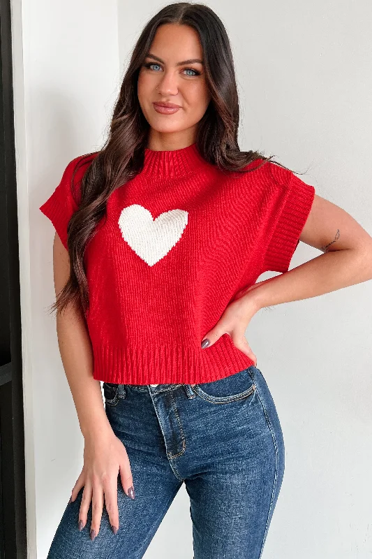 Heartfelt Emotions Short Sleeve Sweater (Red/White)