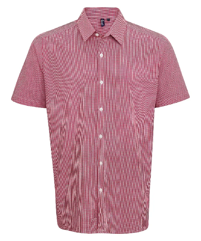 Red/White - Microcheck (Gingham) short sleeve cotton shirt