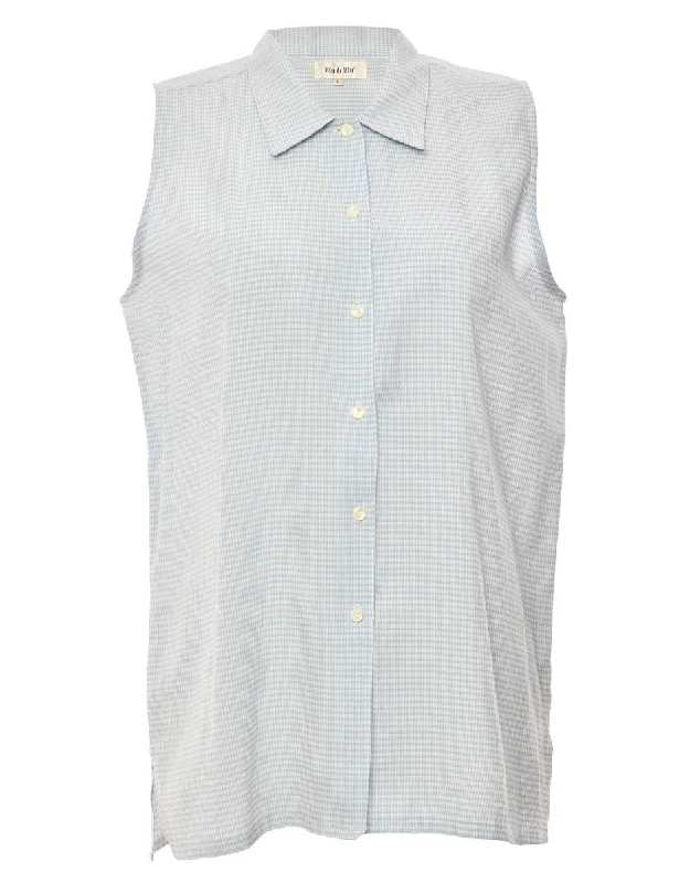 Button Front Light Blue Blouse - L