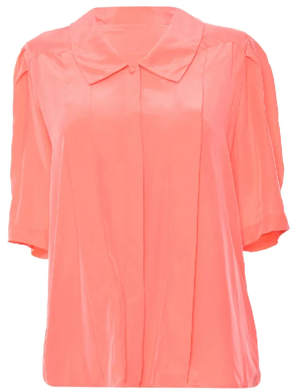 Button-Front Pink Blouse - L