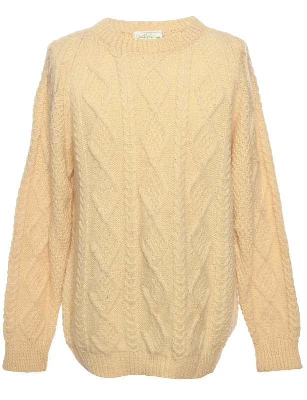 Cable Knit Cream Jumper - S