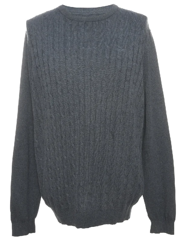 Cable Knit Grey Jumper - M