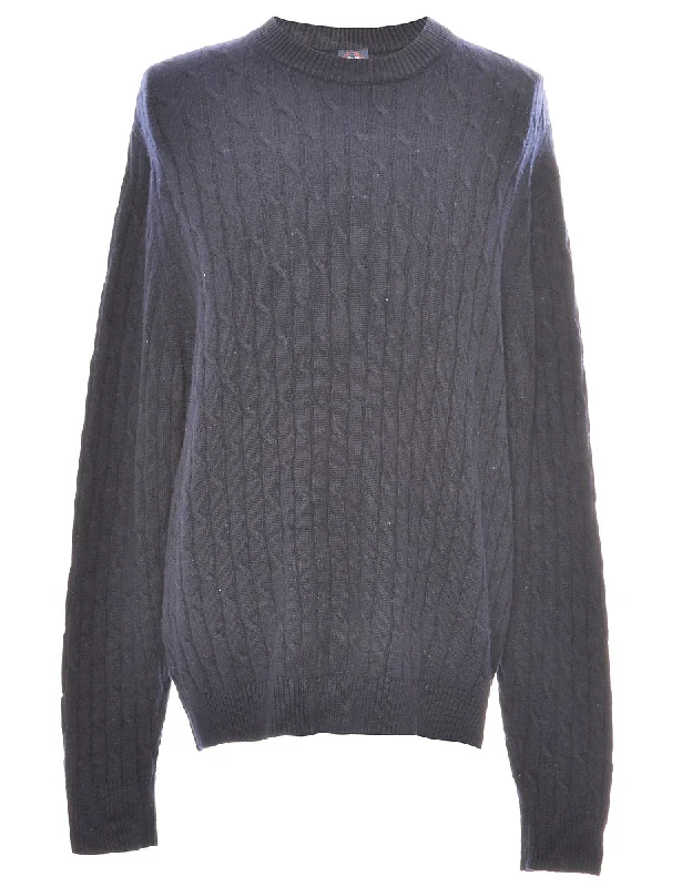 Cable Knit Navy Jumper - L