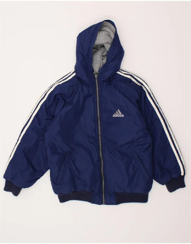 ADIDAS Womens Graphic Hooded Reversible Jacket UK 14 Medium Navy Blue