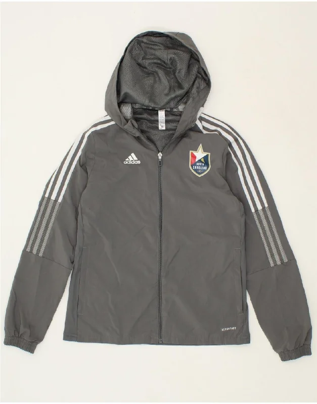 ADIDAS Womens Hooded Rain Jacket UK 4/6 XS Grey Polyester