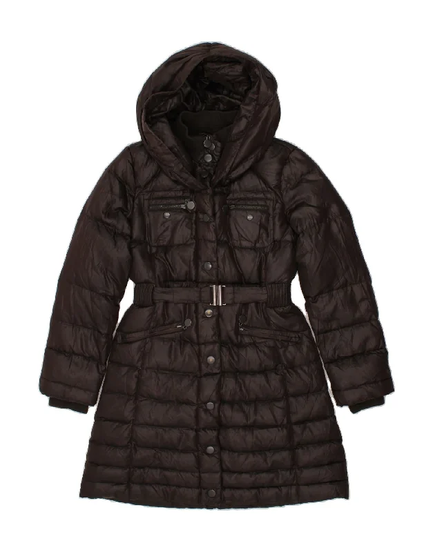 BENETTON Womens Hooded Padded Coat IT 44 Medium Brown Polyamide