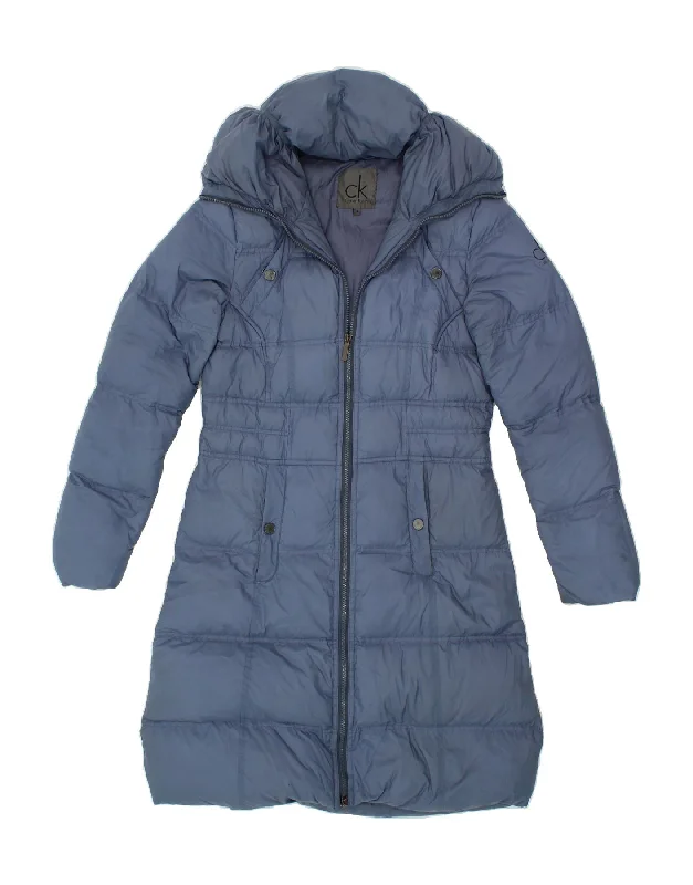 CALVIN KLEIN Womens Hooded Padded Coat UK 14 Medium Blue