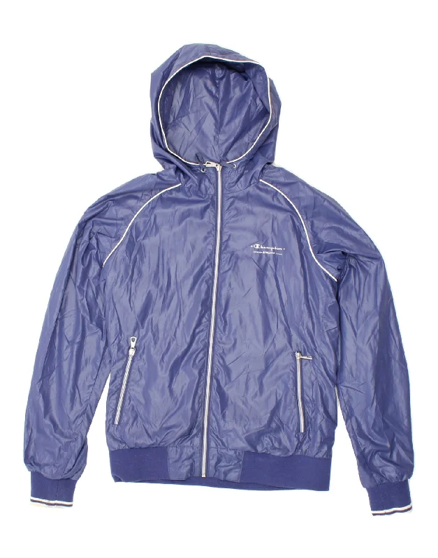 CHAMPION Womens Hooded Rain Jacket UK 14 Medium Navy Blue Polyamide