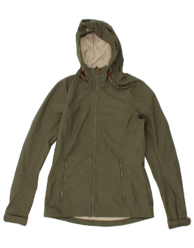 MOUNTAIN WAREHOUSE Womens Hooded Rain Jacket UK 8 Small Khaki Polyester