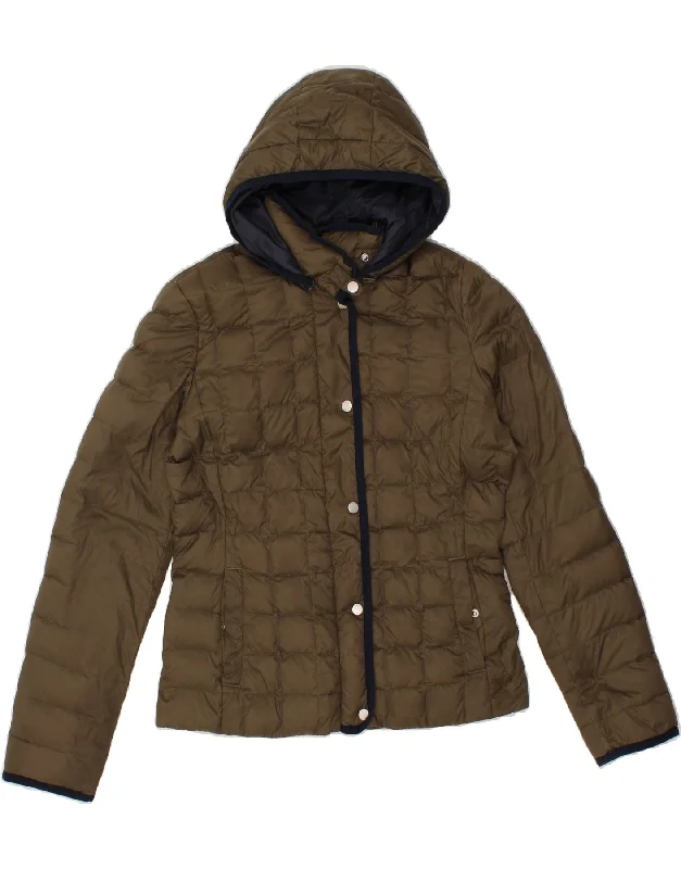 TOMMY HILFIGER Womens Hooded Padded Jacket UK 10 Small Khaki