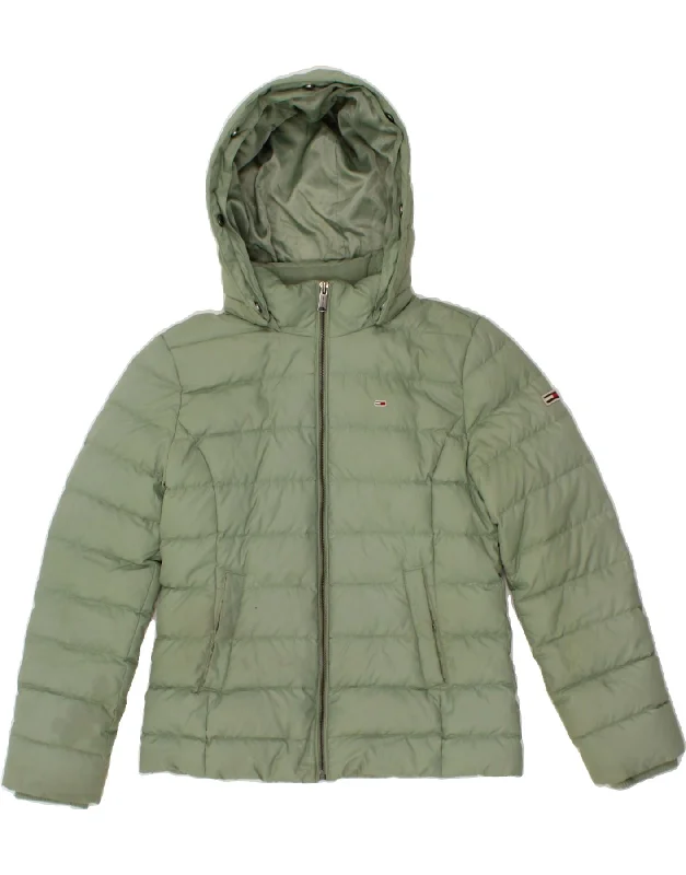 TOMMY HILFIGER Womens Hooded Padded Jacket UK 16 Large Green Polyester