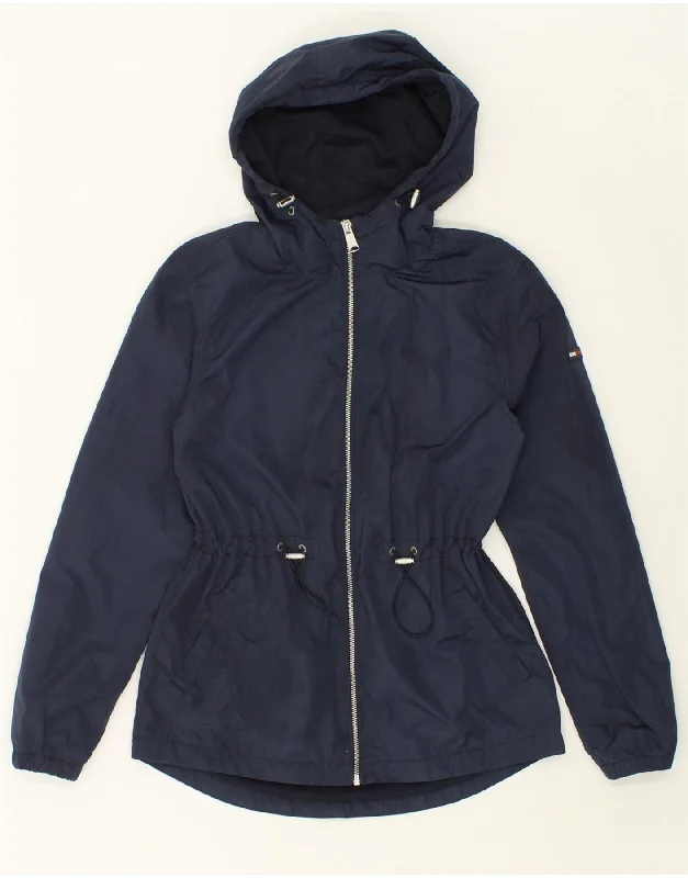 TOMMY HILFIGER Womens Hooded Rain Jacket UK 6 XS Navy Blue Polyester