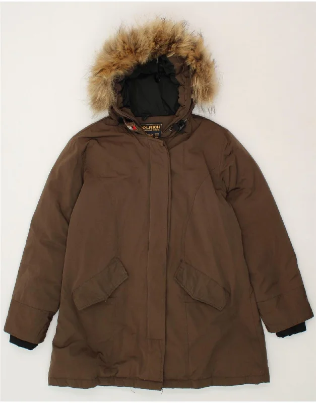 WOOLRICH Womens Hooded Padded Coat UK 18 XL Brown Cotton